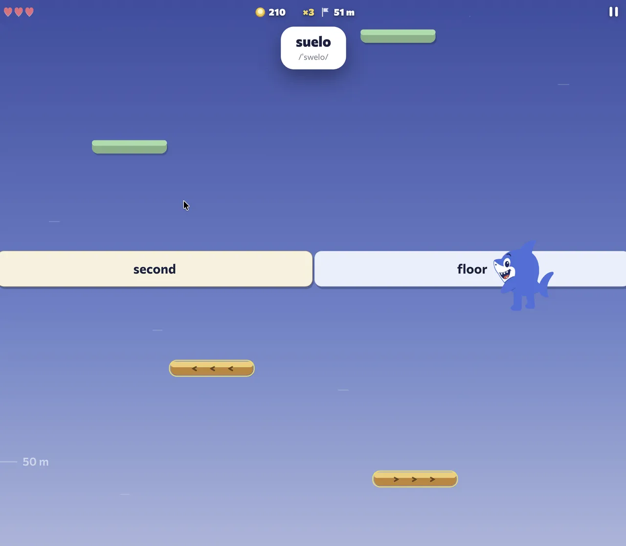 Fluera Jump: Elige la plataforma con la traducción de «suelo»
