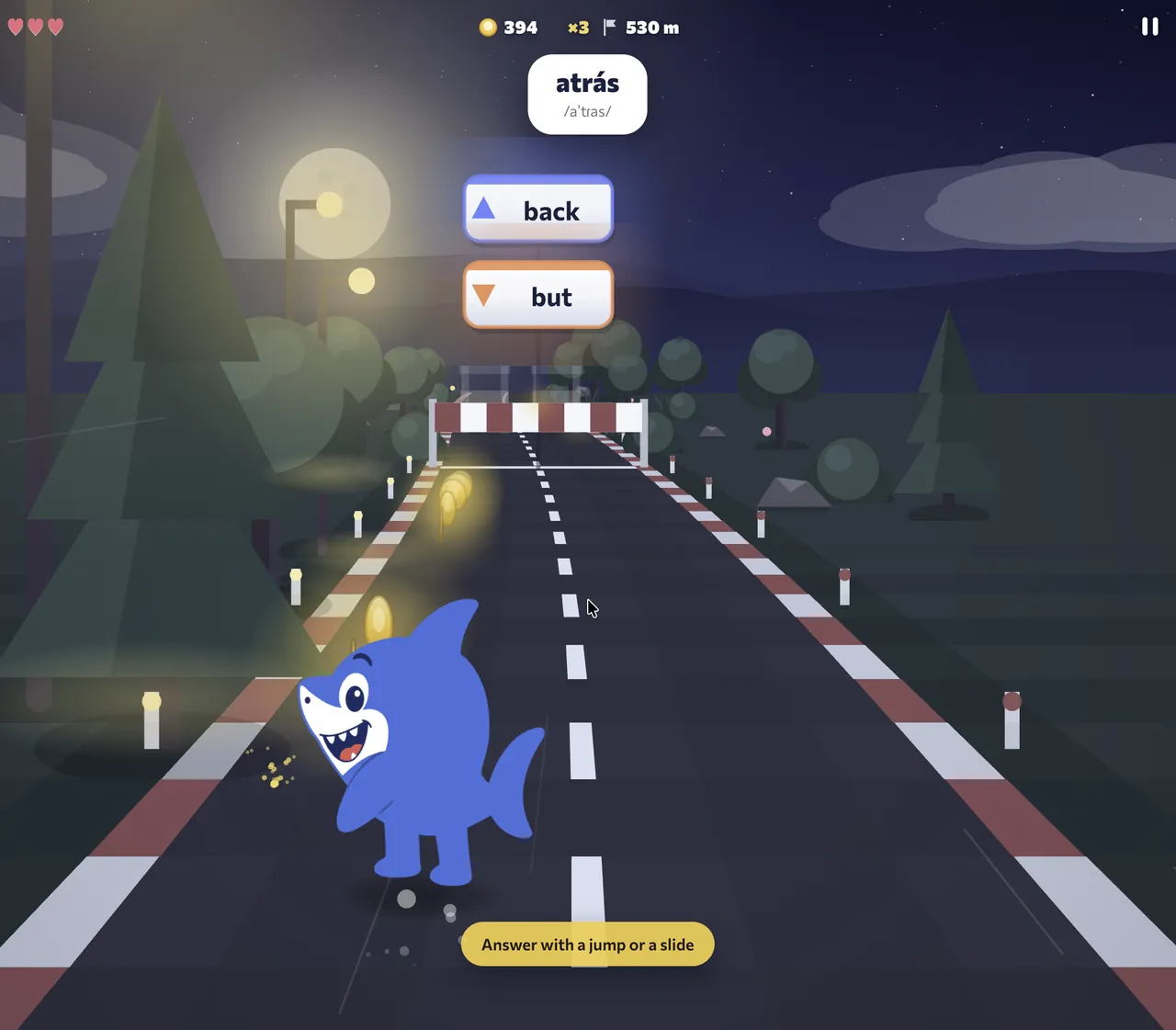 Fluera Run: Translate “atrás” on the night course