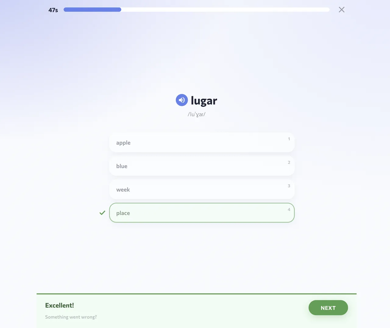 Choose the translation of “lugar”